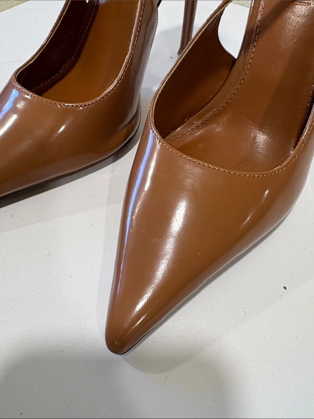 Steve Madden Reyes Cognac Leather Slingback Pointed-Toe Heels